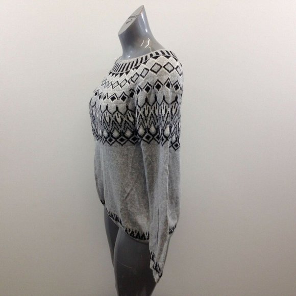 H&M Gray Patterned Knit Sweater Women's Size Medium Cotton Blend Long Sleeve - Picture 4 of 6